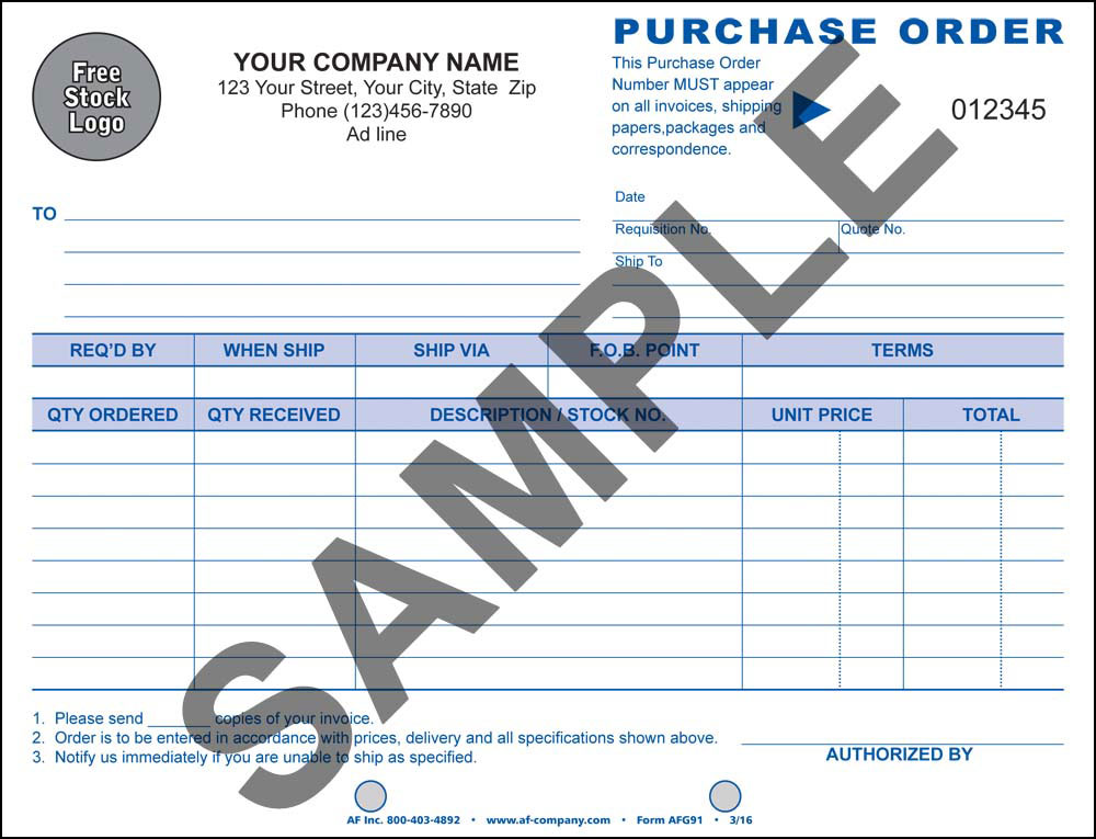 Purchase Order 7", 2 Copy - PERSONALIZED - Click Image to Close