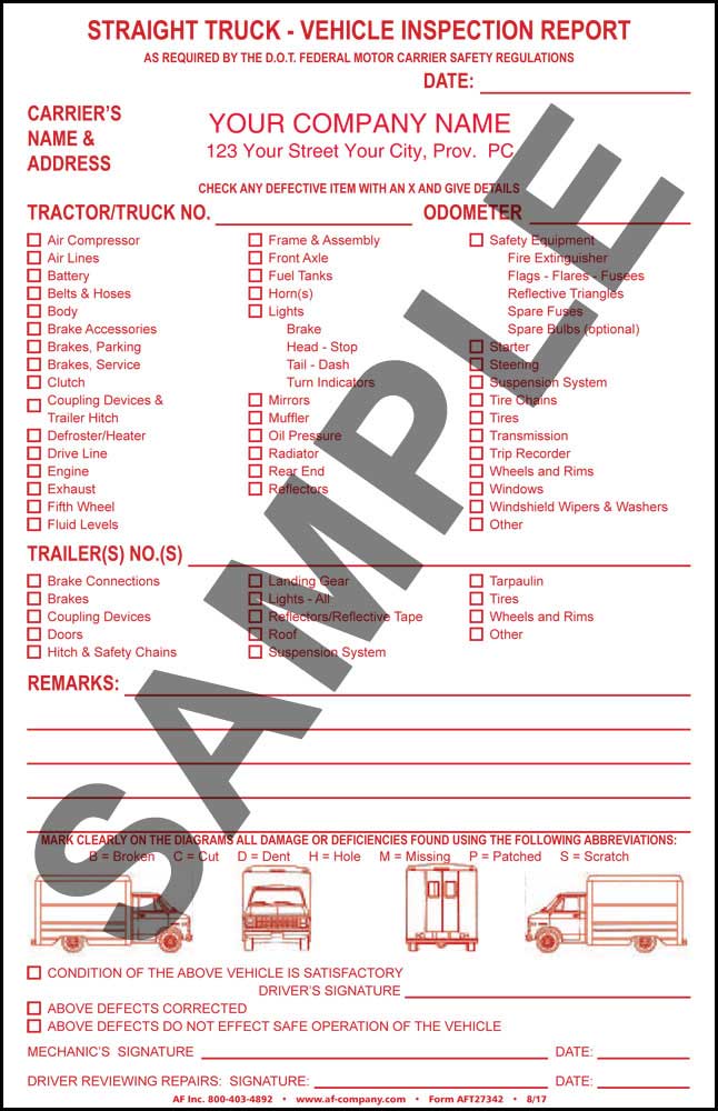 Straight Truck Inspection Report, PERSONALIZED - Click Image to Close