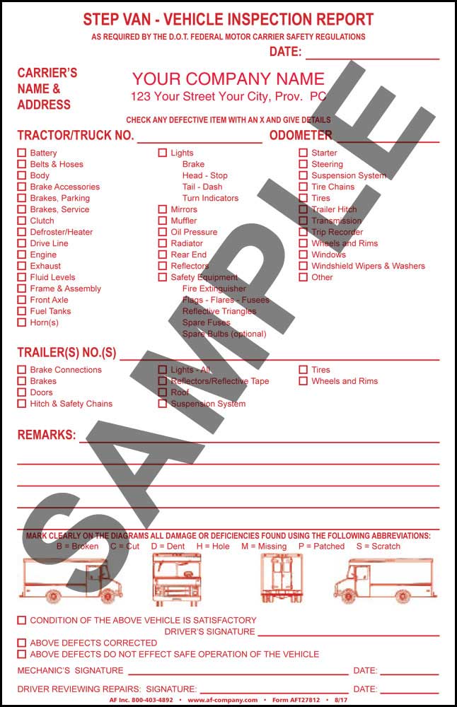 Step Van Inspection Book, PERSONALIZED - Click Image to Close