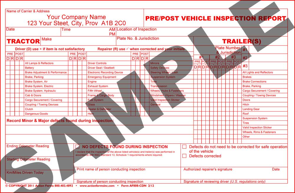 Pre/Post Vehicle Inspection Report, PERSONALIZED - Click Image to Close