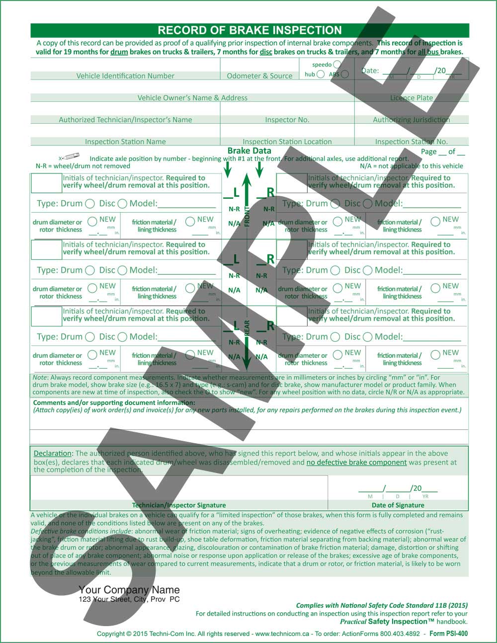 Practical Safety Inspection - Record of Brake Inspection - Click Image to Close