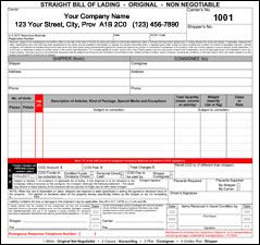 Straight Bill of Lading, 8.5" - 3 copy PERSONALIZED